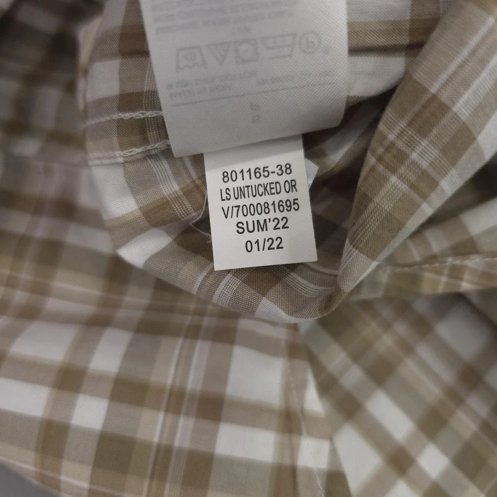 Banana Republic Shirt Mens Small Beige Plaid Slim Fit Untucked Button Up Casual